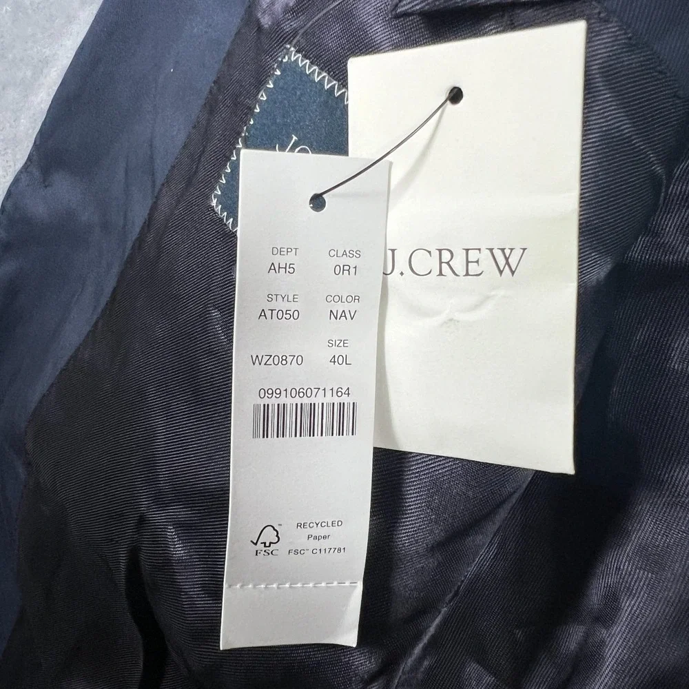 J Crew Ludlow Navy Blue Blazer Mens 40L New Suit Jacket Slim Fit Cotton Chino